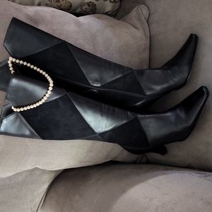 Black leather and swede women's boots